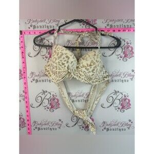 smart & sexy bikini top shiny Cream Bikini Top with Metallic Gold Leopard Print